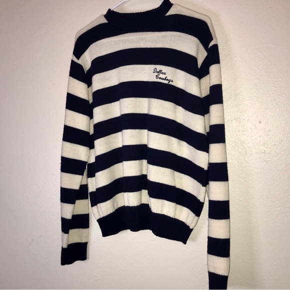Vtg 80s/90s Logo7 Dallas Cowboys Royal Blue Striped Texas Football/NFL Sweater - Picture 2 of 8